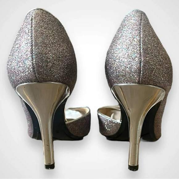 MARC FISHER Joey3 Silver Multicolor Texture Glitter Peep Toe Heels Size 7 | EUC - Picture 2 of 7